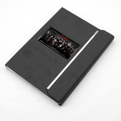 Czarny folder wideo PU LCD w rozmiarze A4, karta z pozdrowieniami wideo o przekątnej 4,3 cala